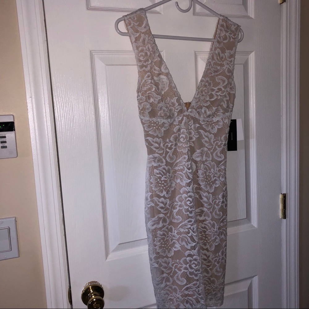 Lulu’s White Lace V neck Mini/Midi Dress